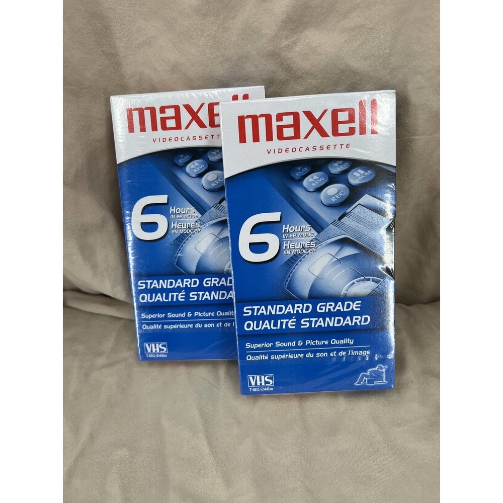 2 Pack VHS Tapes Maxell Videocassette 6 Hours T-120 Blank New Sealed‎